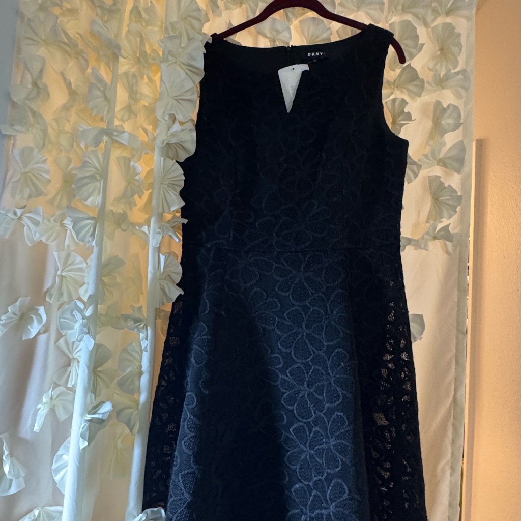 Dkny Black A-Line Midi Dress V-Neck Sleeveless Cocktail